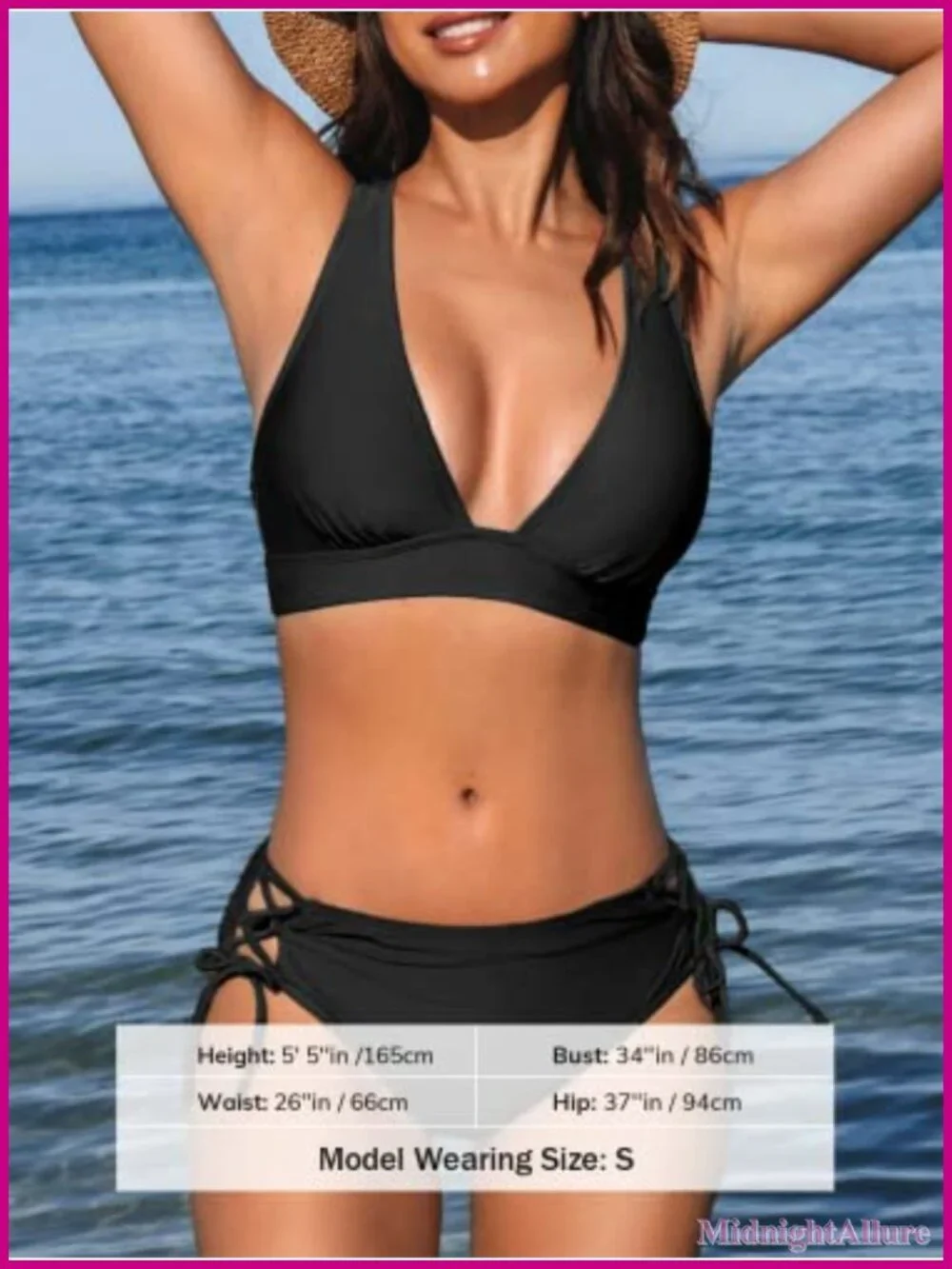 Women's Deep V Neck Two Piece Bikini Set with Side Ties, Removable Cups